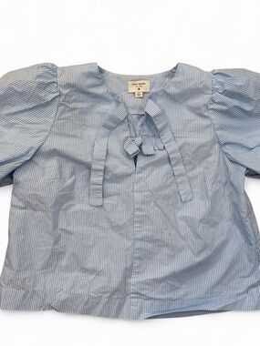 kate spade blue and white striped tie-neck blouse